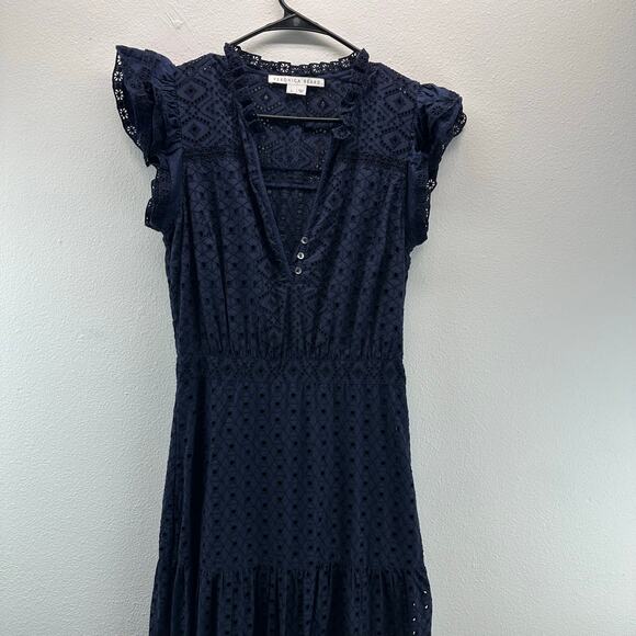Veronica Beard Satori Eyelet Maxi Dress Navy Blue 6 Boho Coastal - Picture 4 of 13